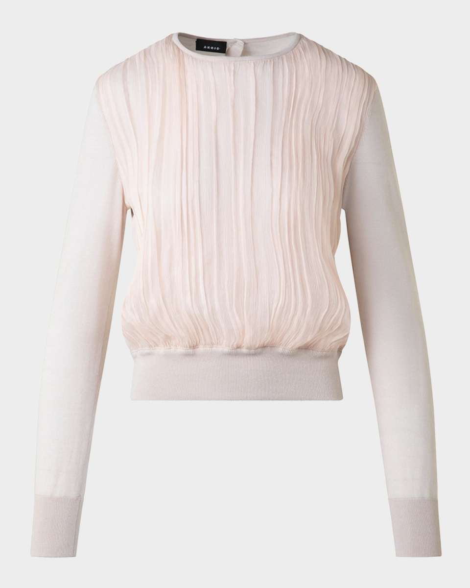 Crinkle Silk Chiffon Knit Sweater